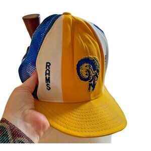 Vtg Hat Los Angeles Rams Baseball Trucker Mesh Snapback Cap NFL AJD Lucky Stripe